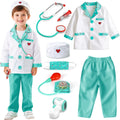 Doctor Costume for Kids, Doctor Dress Up and Play Set 8 PCS with Stethoscope, Role Play Costume for Toddlers 4-6