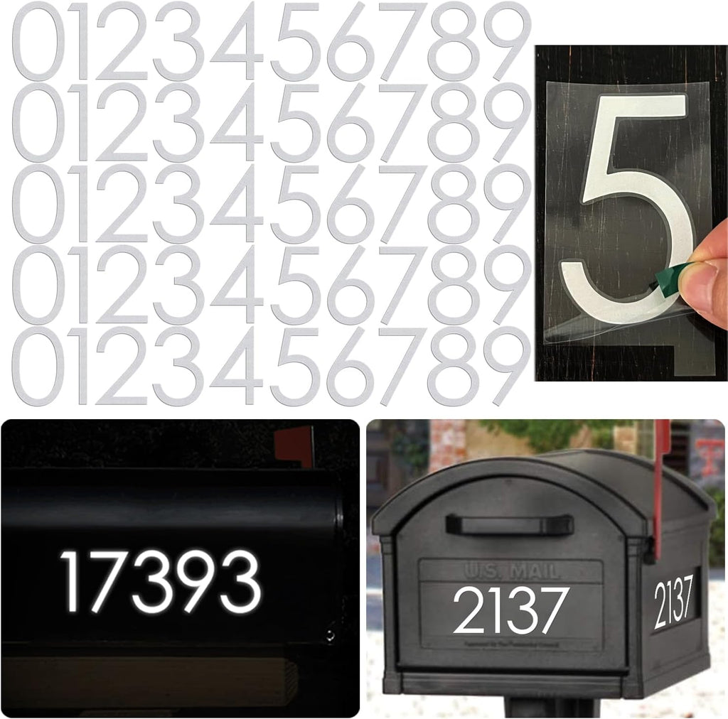 Reflective Mailbox Numbers Sticker Decal Die Cut Classic Style Vinyl Number 2" Self Adhesive 5 Sets for Mailbox