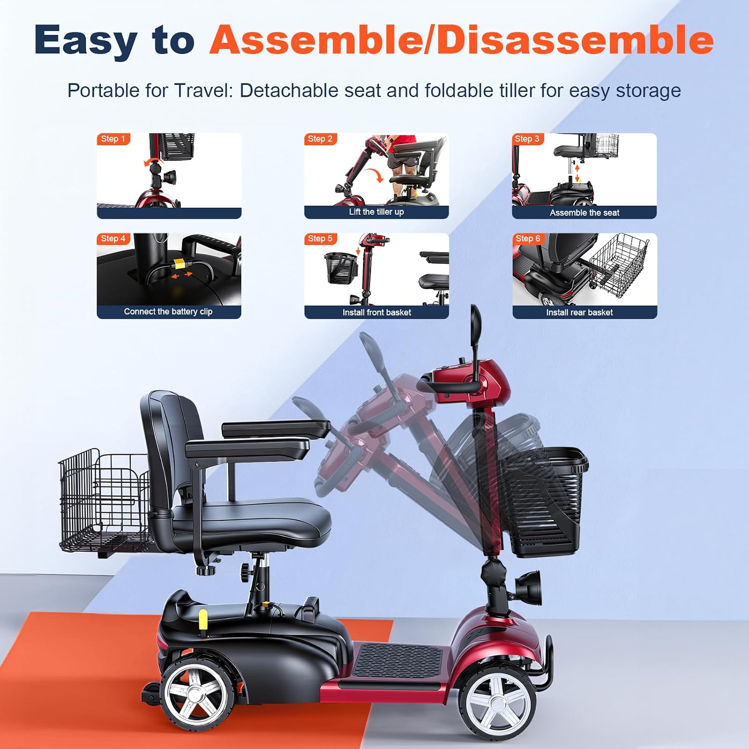 15/25/30/50Miles Eldryvon 4 Wheels Electric Mobility Scooter for Seniors, Dual Basket, 350W Powered Wheelchair with