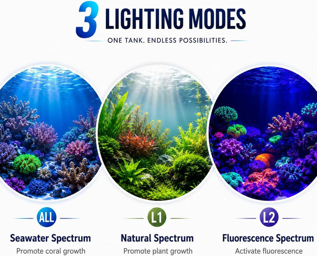 N30 Aquarium Light,30W Dual-Channel 10-Level dimming, 5-Stage Timer Full-Spectrum Reef Light Marine Fish Tank Light