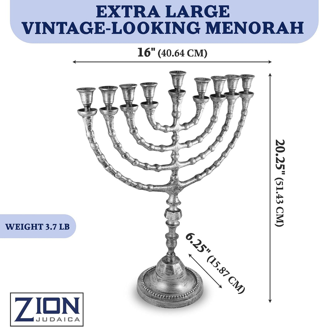 Extra Large Traditional Chanukah Menorah use with Thick Shabbat Candles or Oil Cups Antique Looking Hanukkah Minorah