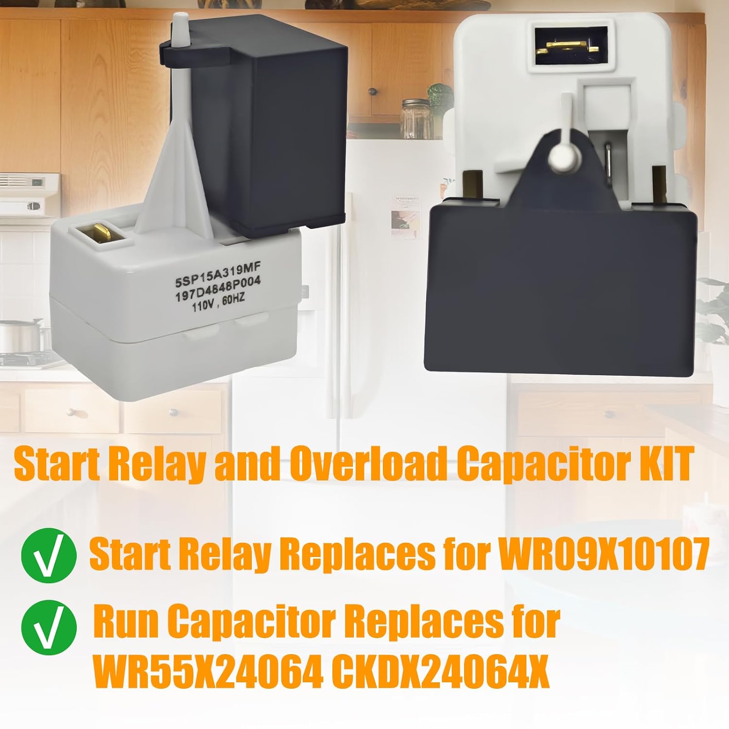 Start Relay and Overload Capacitor Kit - Replacement for WR09X10107 WR55X24064 CKDX24064X - Compatible with
