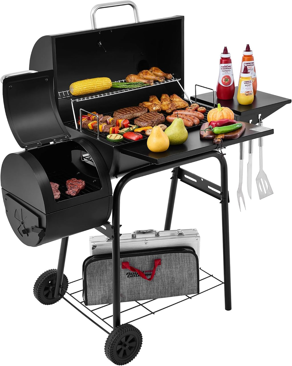 CC1624S Barrel Charcoal Grill with Offset Smoker Black