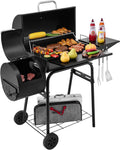 CC1624S Barrel Charcoal Grill with Offset Smoker Black