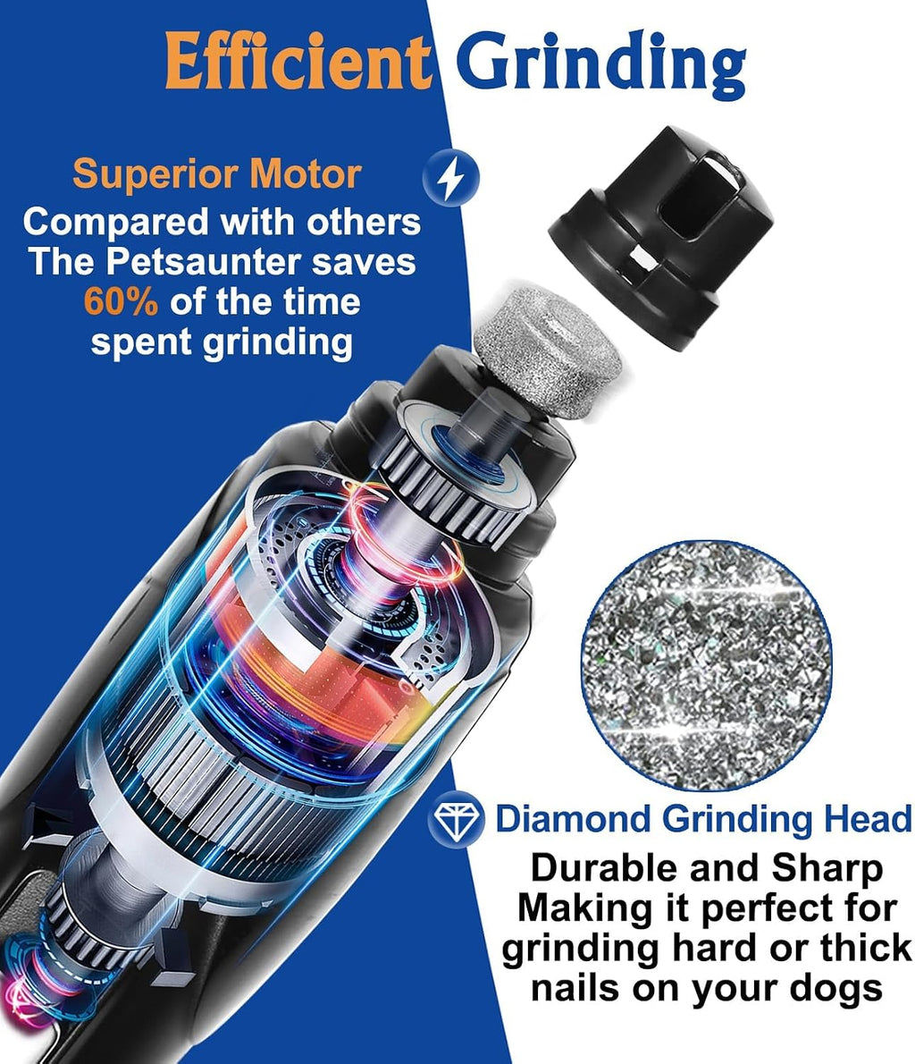Dog Nail Grinder, 2-Speed and LED Light, Touch-Switch, TypeC, Quiet and Low-Vibration Dog Nail Trimmers, and 3 Ports