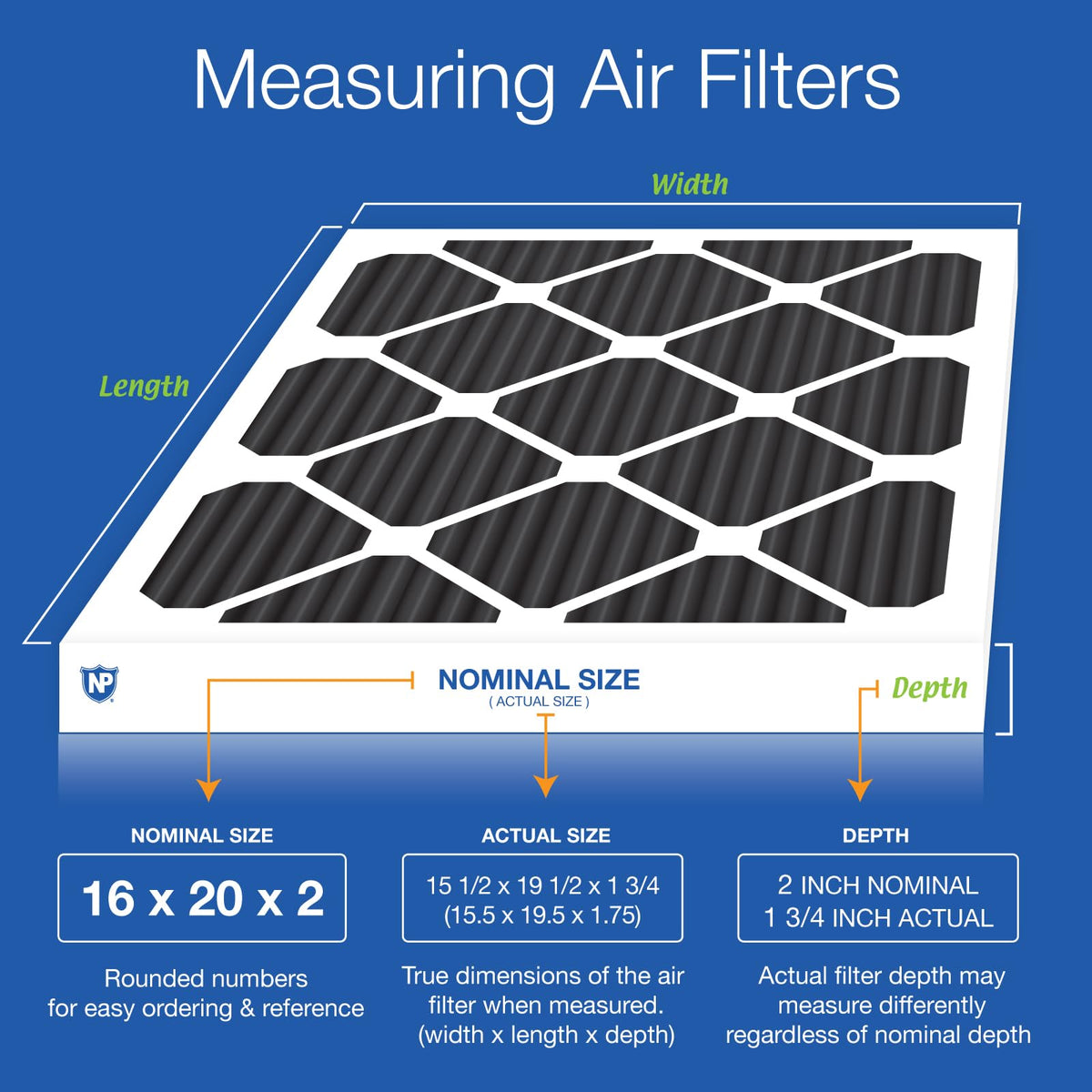 16x20x2 Pleated MERV 8 Pure Carbon Air Filters 3 Pack