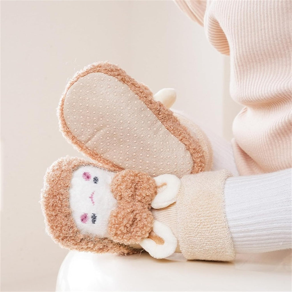 Baby Sock Shoes Baby Non-Slip Warm Walking Shoes Infant Non-Skid Slippers with Grips Boys Girls Cartoon Sneakers 2 Pairs