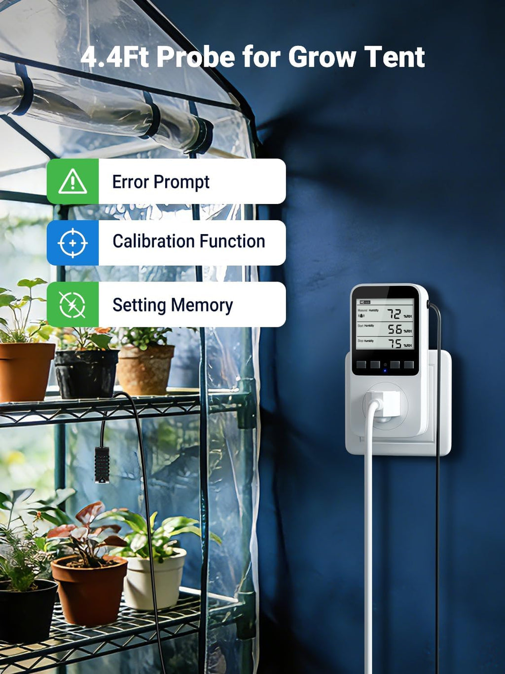 Temperature and Humidity Controller, Thermostat Controlled Outlet | Temperature Humidity Alarms for Humidifier, Plug