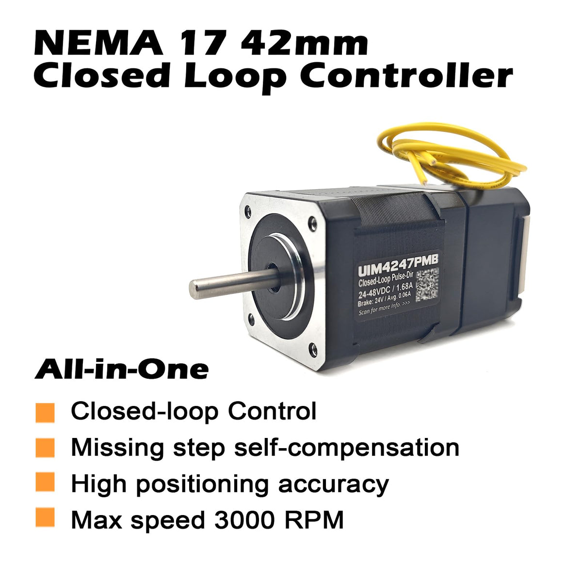 NEMA17 Integrated Closed Loop Stepper Motor,Pulse-Direction Control,Brake