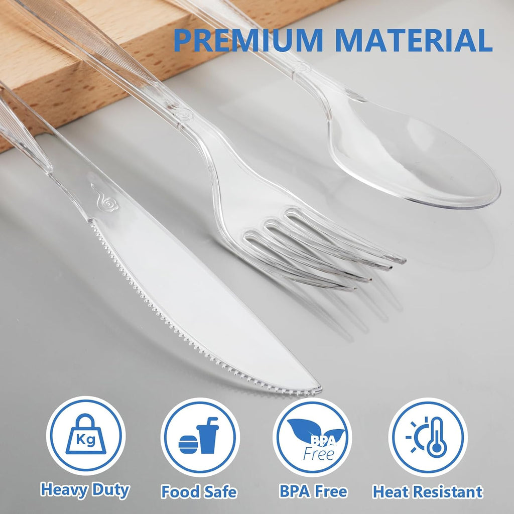 1000 Count Plastic Silverware Heavy Duty -Spoons,Forks,Knives