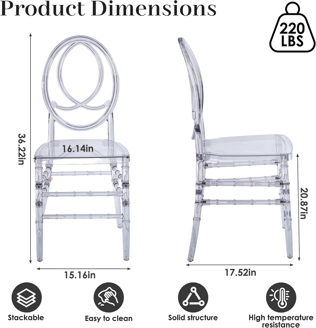 Clear Acrylic Chiavari Chairs, Modern Dining Chairs Set of 24, Accent Event Ghost Chairs for Wedding Party Event