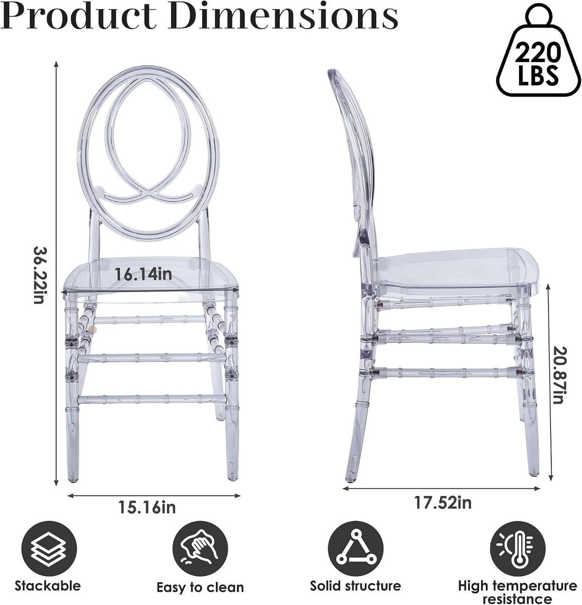 Clear Acrylic Chiavari Chairs, Modern Dining Chairs Set of 24, Accent Event Ghost Chairs for Wedding Party Event