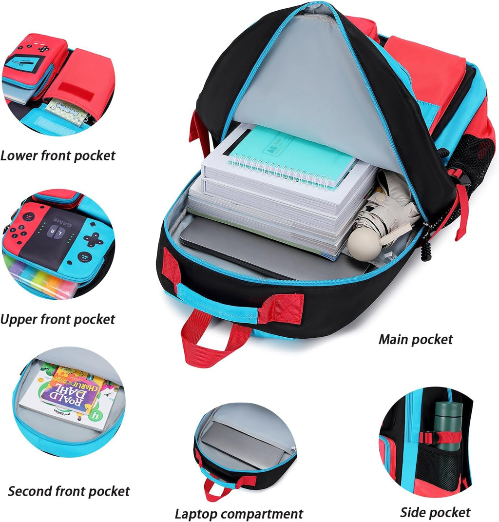 Boys Backpack Kids Elementary Bookbag Teen School Bag Game 18in Bag (1Blue)