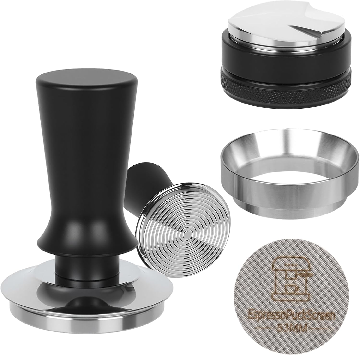 53mm Espresso Accessories Kit, Coffee Tamper & Distributor Tools | Includes Spring Loaded Tamper, Heavy-Duty Leveler