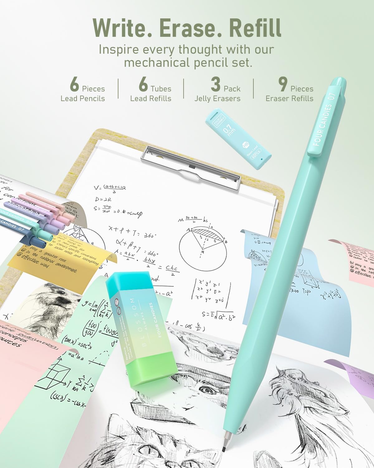 School Supplies with Cute Pen Case, 39ct Green | Back to School Stationery Set, Essentials for College & Nursing