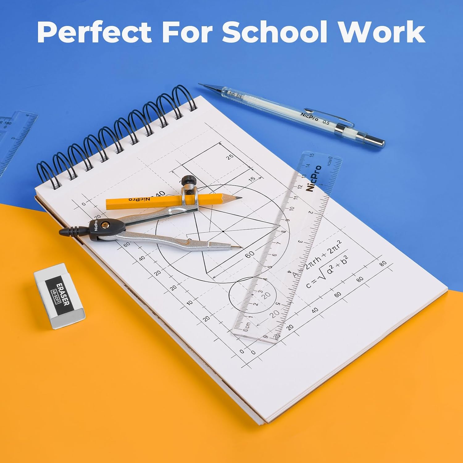 22 PCS Compass Geometry Tools with Case, Drafting Tools Geometry Set with Swing Arm Protractor, Rulers, Metal