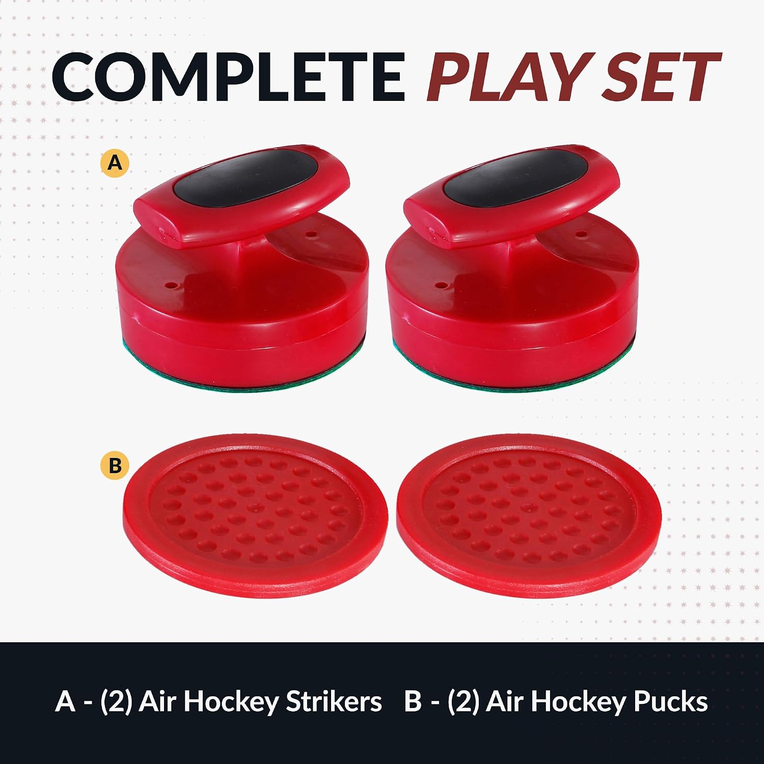 Pro-Series Air Hockey Pucks and Strikers Set for Family Game Room - with Ergonomic 4-in Strikers, 3-in ABS Pucks