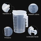 Graduated Beaker, 500ml PP Plastic Liquid Measuring Cup Double Sided Black Graduations with Handle Lid and Spout for