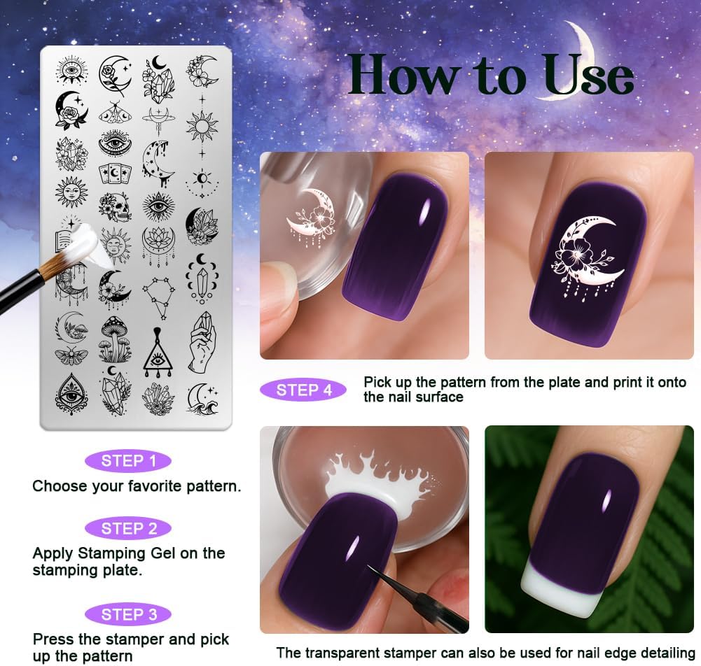 6 Sheets Nail Stamping Plate Star Moon Nail Art Stamp