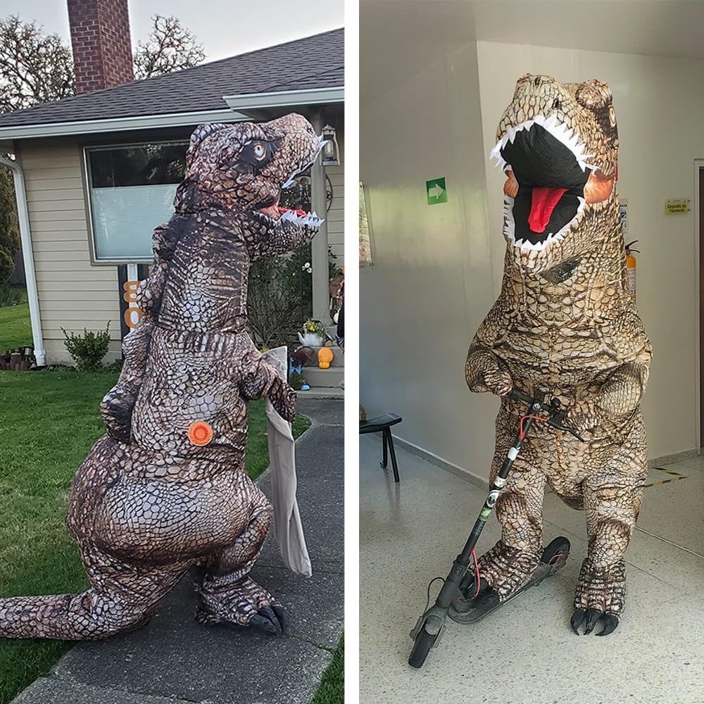 Dinosaur Costume Adult Inflatable Raptor Onesies Blow Up T-rex Dino Full Body Funny Halloween Costume for Men Women