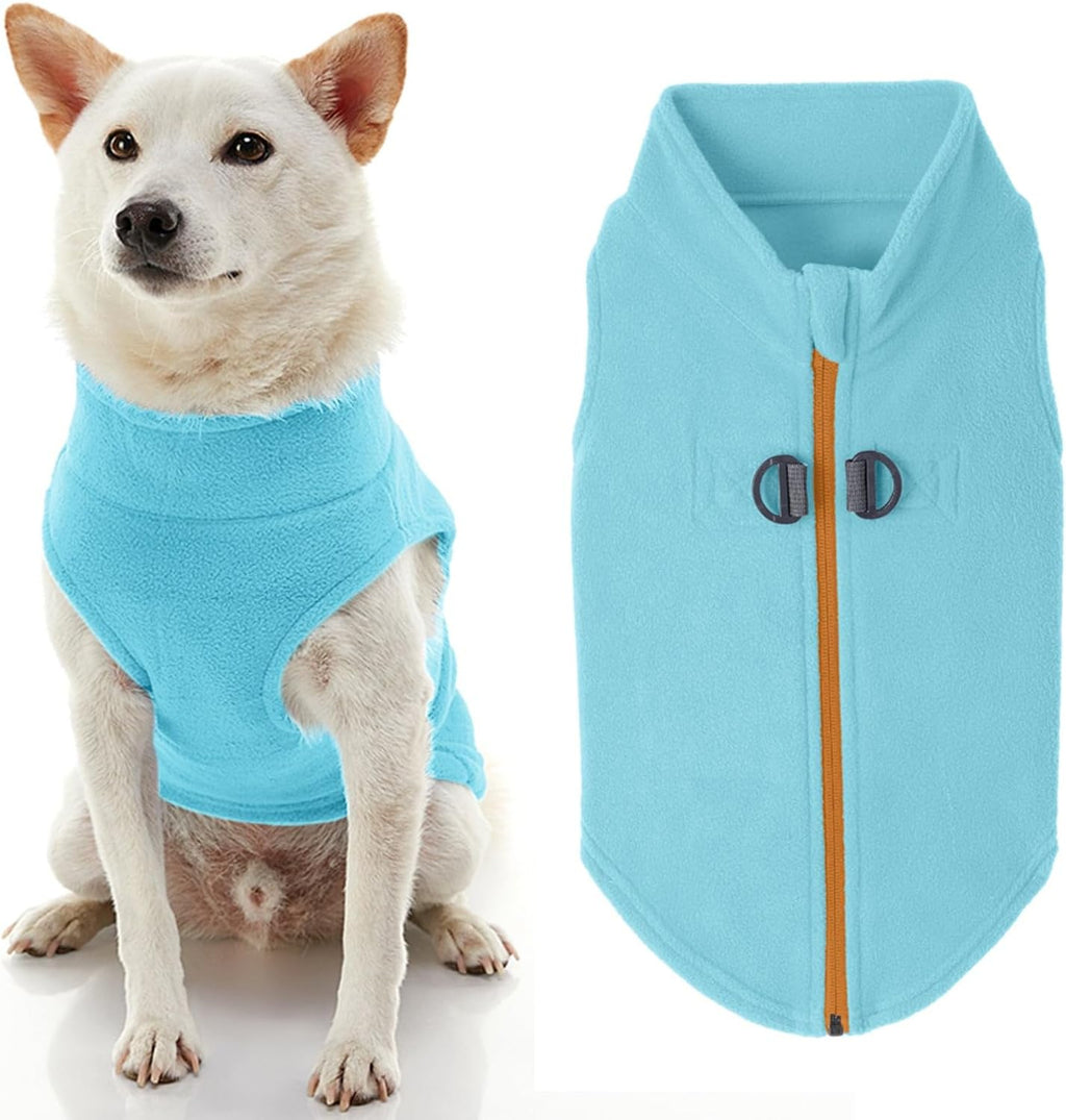 Zip Up Fleece Vest, Fleece Jacket Sweater with Zipper Closure and Leash Ring, Turquoise, Medium