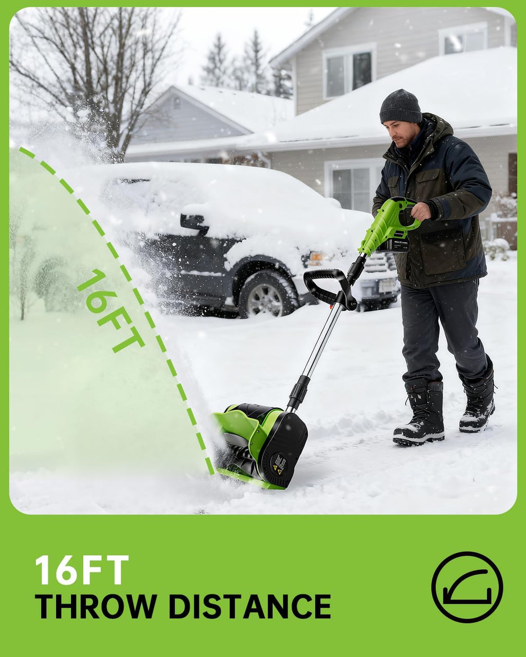 12-Inch 20V Cordless Electric Snow Shovel - 16ft Throwing Distance, Battery Snow Blower for Driveway, Sidewalk