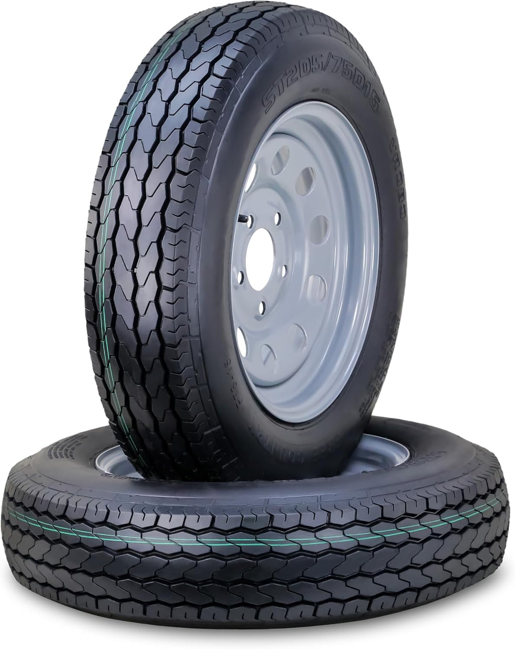 2 Trailer Tire Wheel ST205/75D15 6PR C 101L 5X5 Silver Mod Rim
