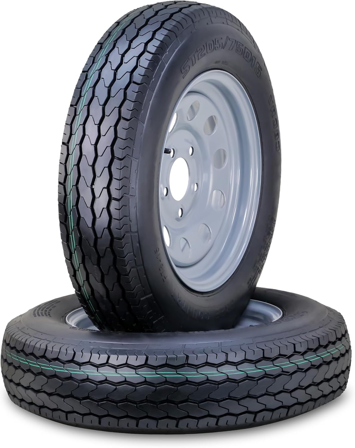 2 Trailer Tire Wheel ST205/75D15 6PR C 101L 5X5 Silver Mod Rim