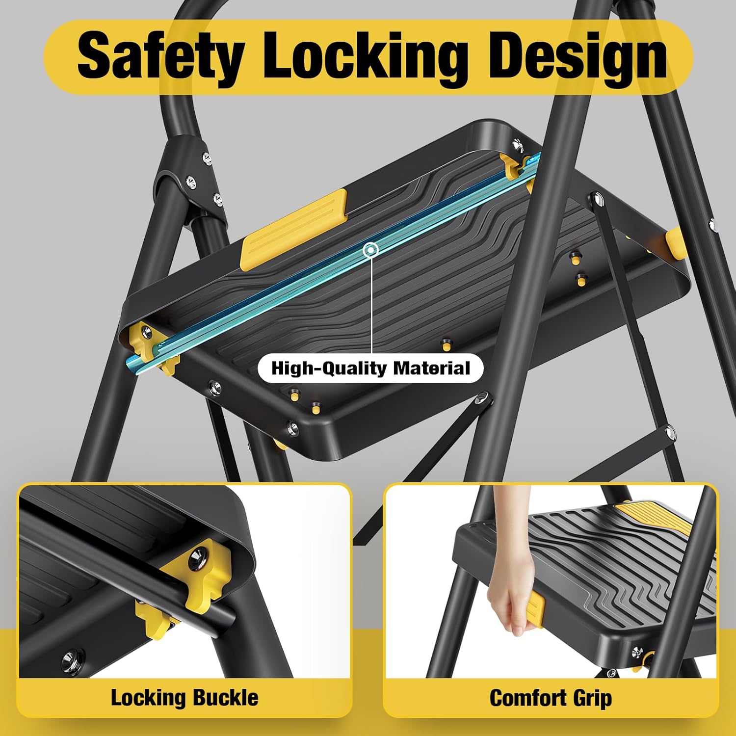 4 Step Ladder, Heavy-Duty Pass 800lb Capacity Test, Wide Anti-Slip Steps & Secure Handrail Compact, Folding Step