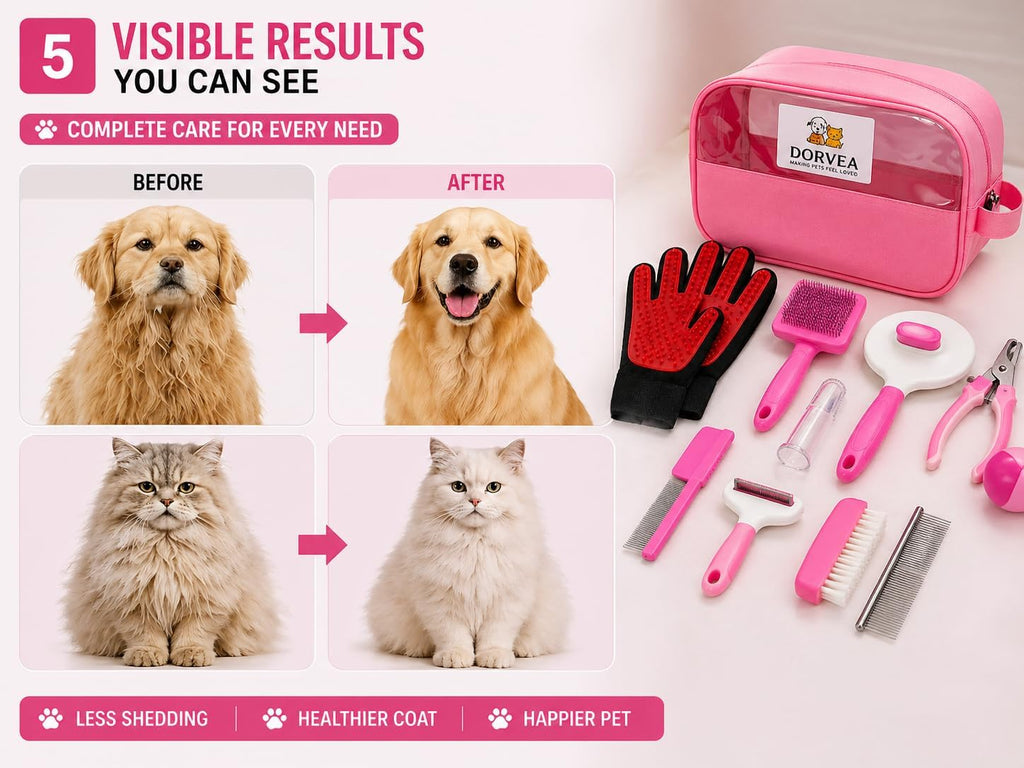 Pet Grooming Kit 12-in-1 for Dogs & Cats - Professional Deshedding Brush, Nail Clipper, Slicker Brush Flea Comb