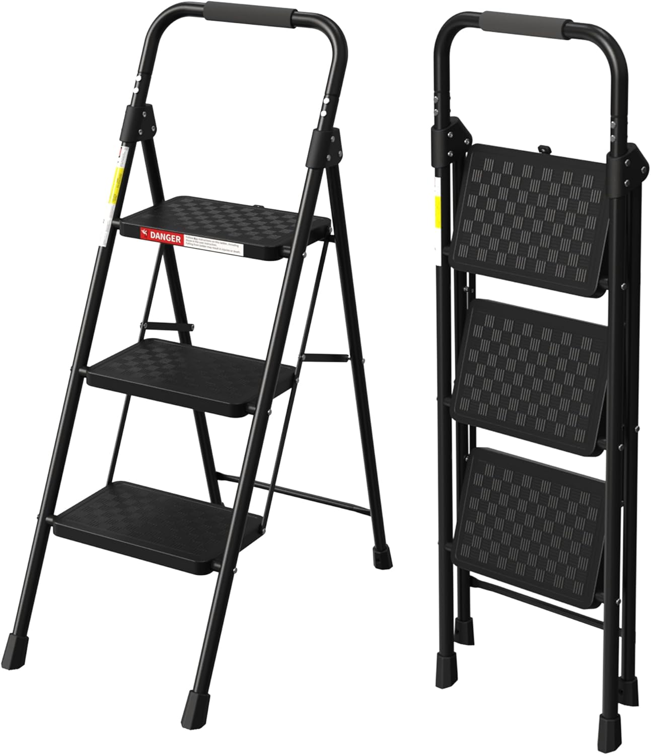 3 Step Ladder, Folding Step Stool with Wide Anti-Slip Pedal, Step Stool Foldable with Cushioned Handle for Home and