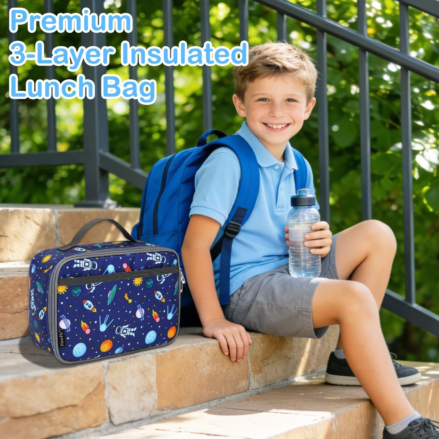 Kids Lunch box Insulated Soft Bag Mini Cooler Back to School Thermal Meal Tote Kit for Girls, Boys, Astronaut