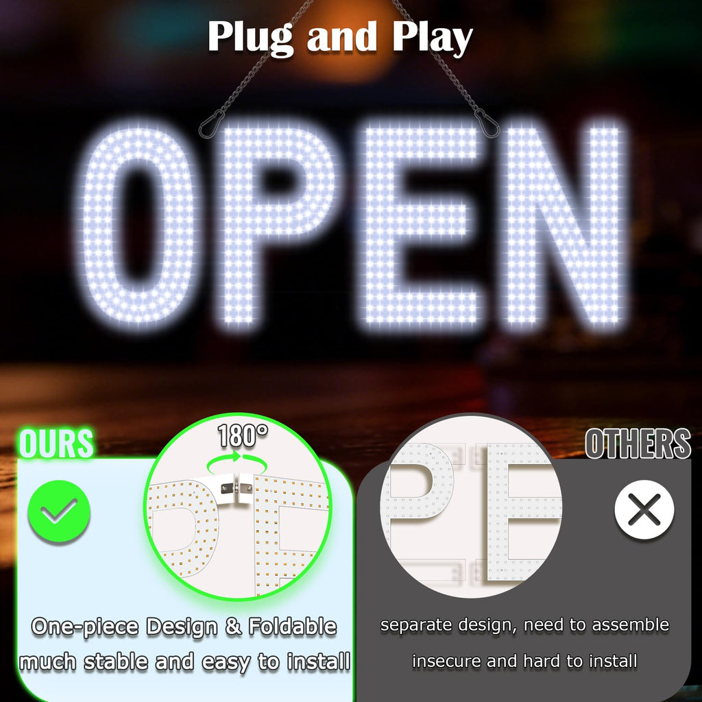 LED Open Signs for Business, 30"x10" Remote Control Dimmable Hanging Kit