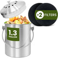 1.3 Gallon Stainless Steel Compost Bin for Kitchen | Charcoal Filters | Silver, Indoor Composting Bin with Charcoal