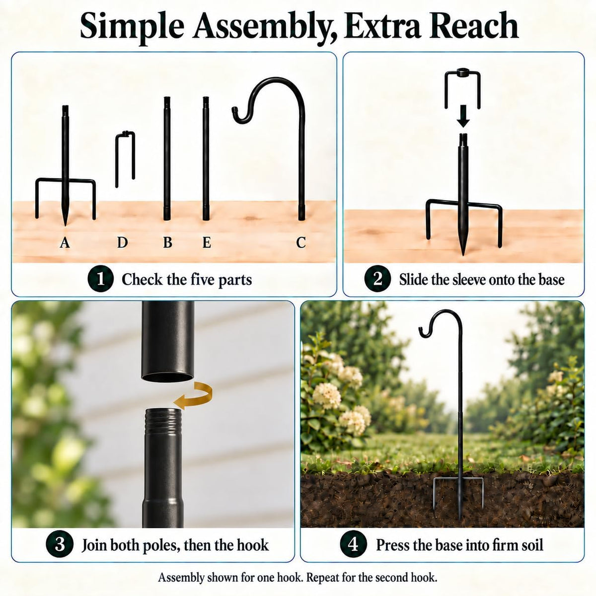 Shepherd-Hooks 60" Adjustable for Bird-Feeder Lantern Plant-Hook Garden-Stake - Plant Stand Hanger for Outdoor Flower