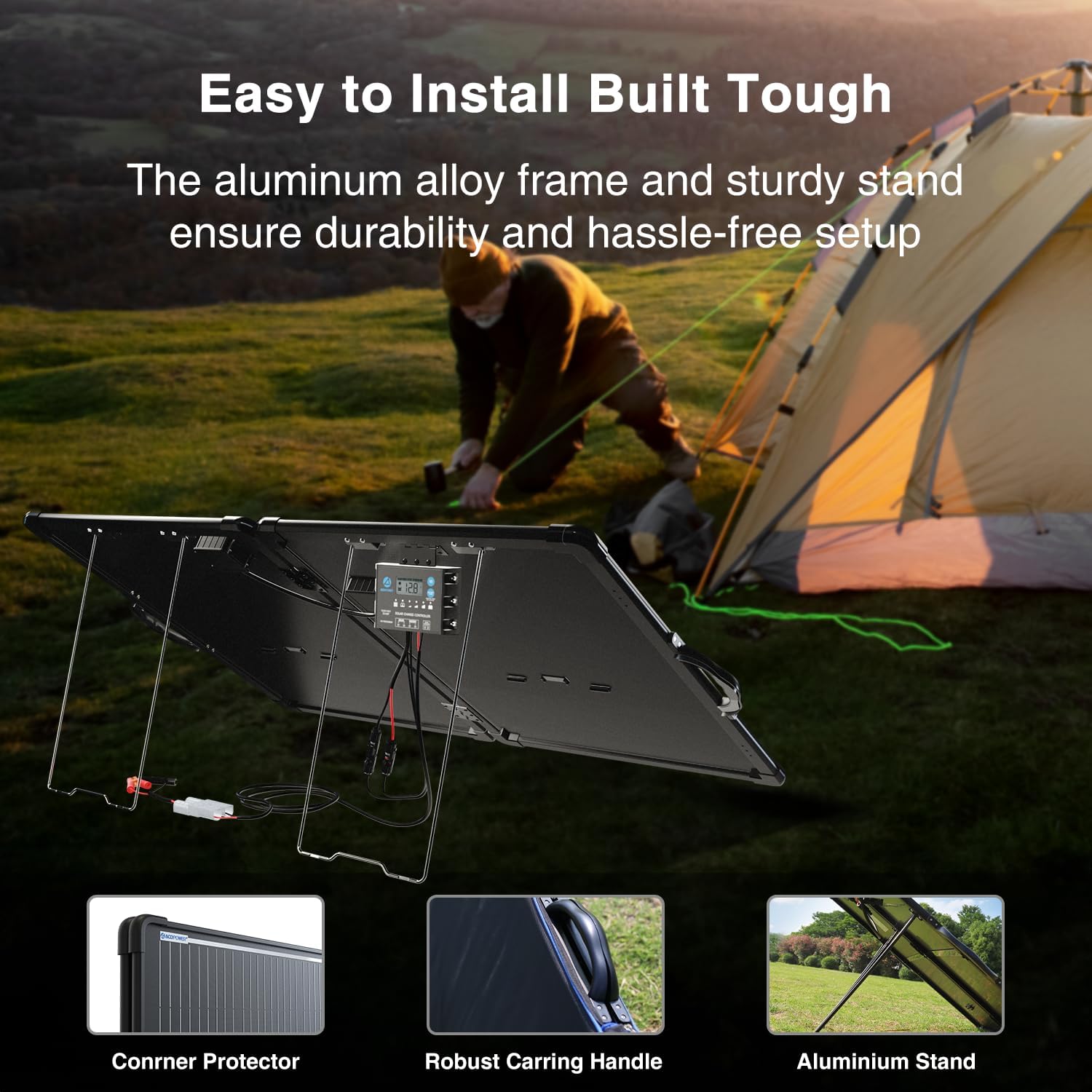 120W Mono Lightweight Portable Solar Panel, 2x60W Folding Solar Panel, Waterproof 20A 12V LCD Solar Controller for