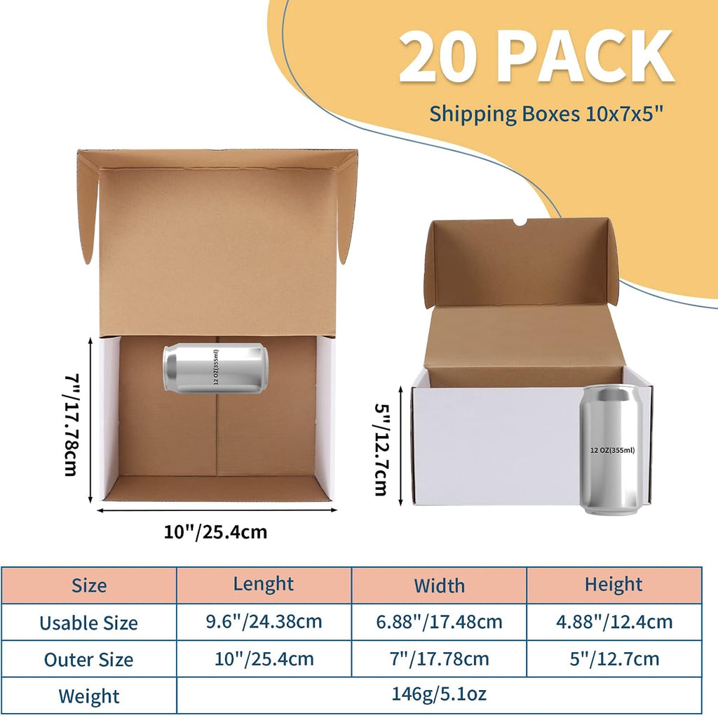 10x7x5 White Shipping Boxes Set of 20, Corrugated Cardboard Mailer Boxes for Packaging Small Business Mailing Gifts
