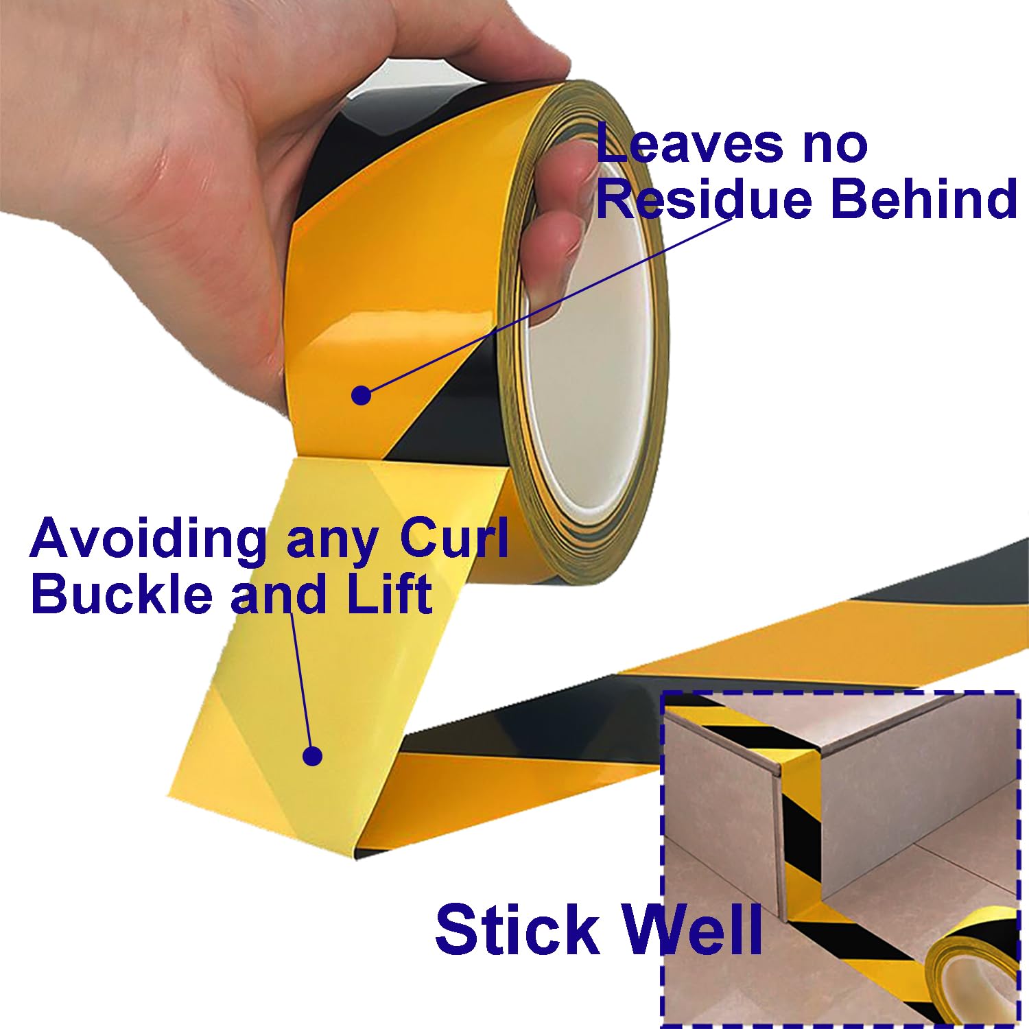 Floor Marking Tape, 4 Rolls Black and Yellow Safety Striped Tape for Hazard Warning and Aisle Marking, High-Tensile