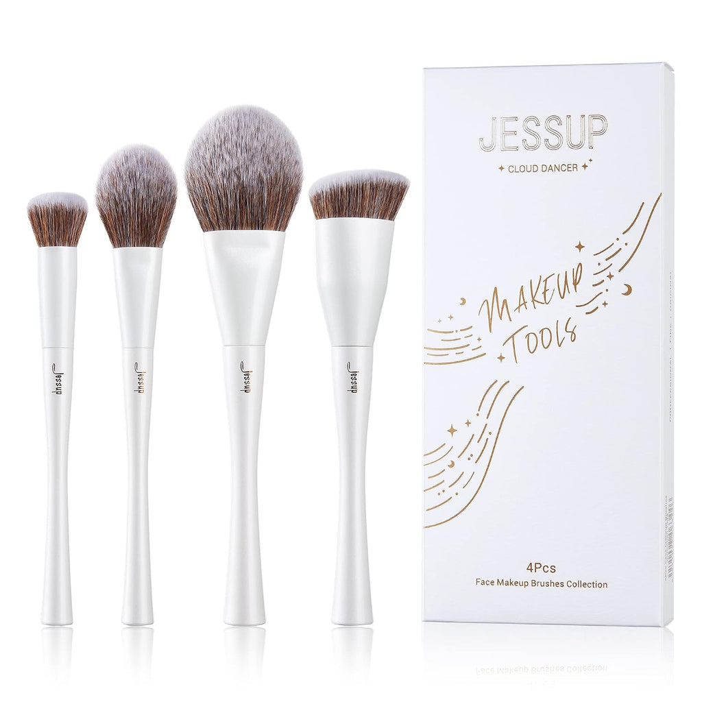 Make up Brushes 4pcs Face Makeup Brushes Set for Foundation Concealer Blush Contour Powder Highlighter, Pearl White T344