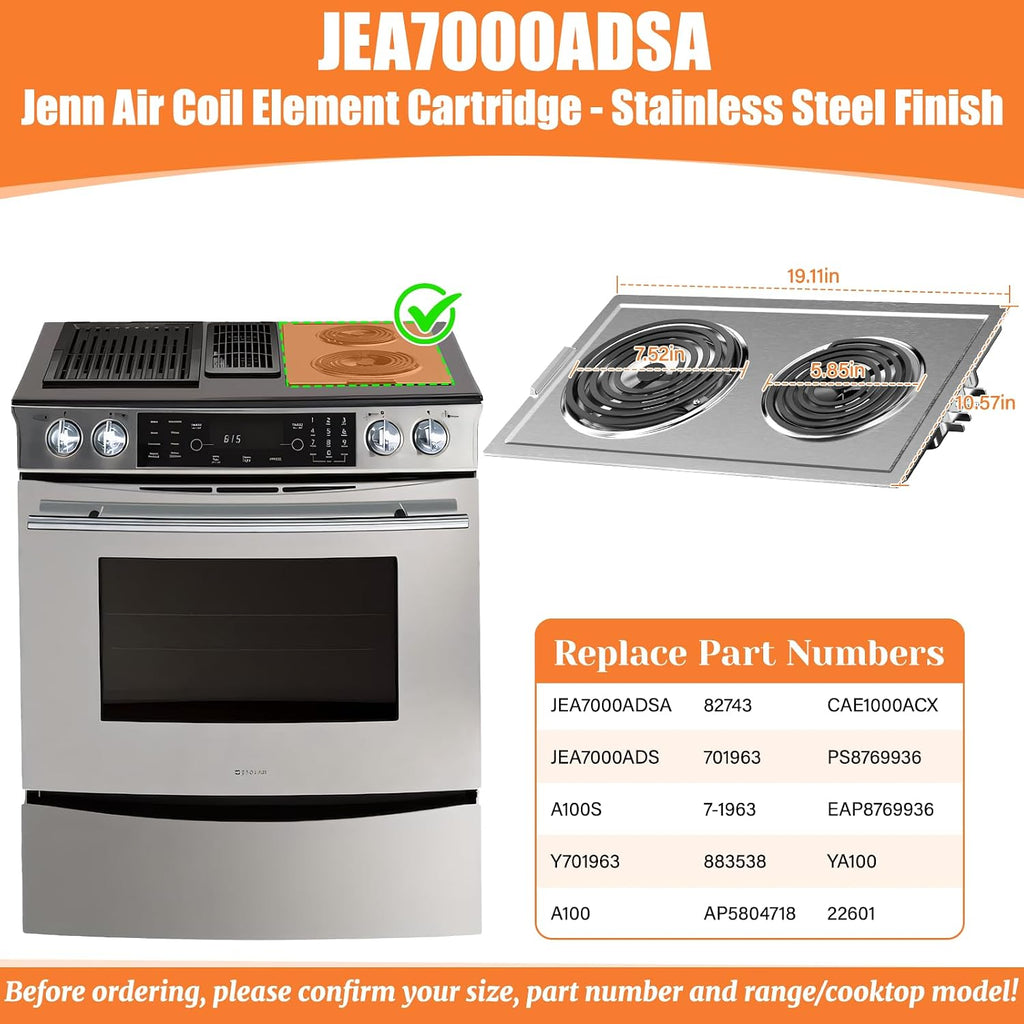 Upgraded JEA7000ADSA Coil Element Cartridge Module Compatible with Jenn Air Cooktop Replacement Parts, JEA7000ADS Burner Electric Cartridge For Whirlpool Electric Burner Cartridge With Drip Pans