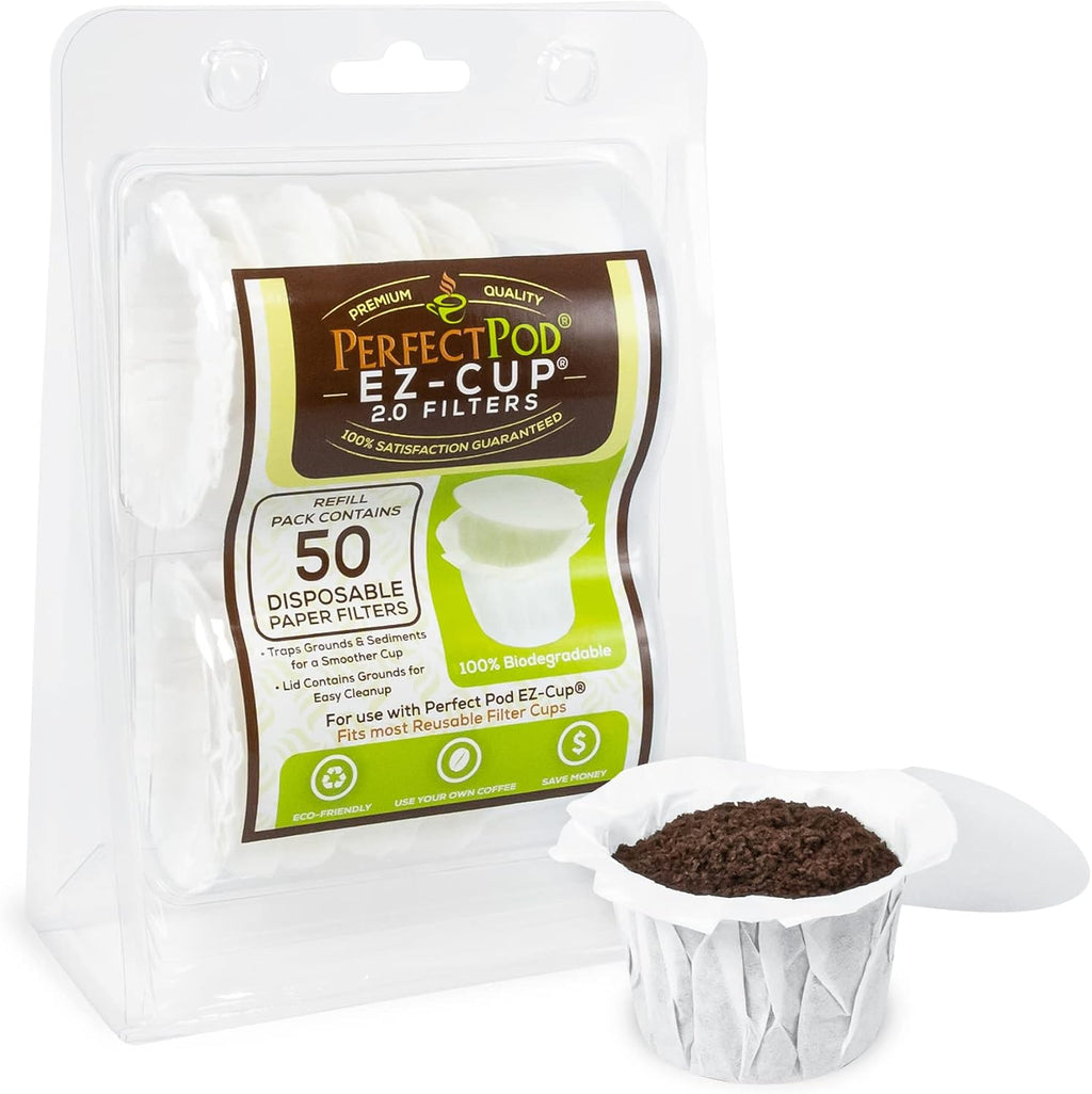 EZ-Cup Paper Filters with Lid for Reusable Coffee Pods, 450 Ct | 9 Packs of 50 Filters, 100% Biodegradable, Patented