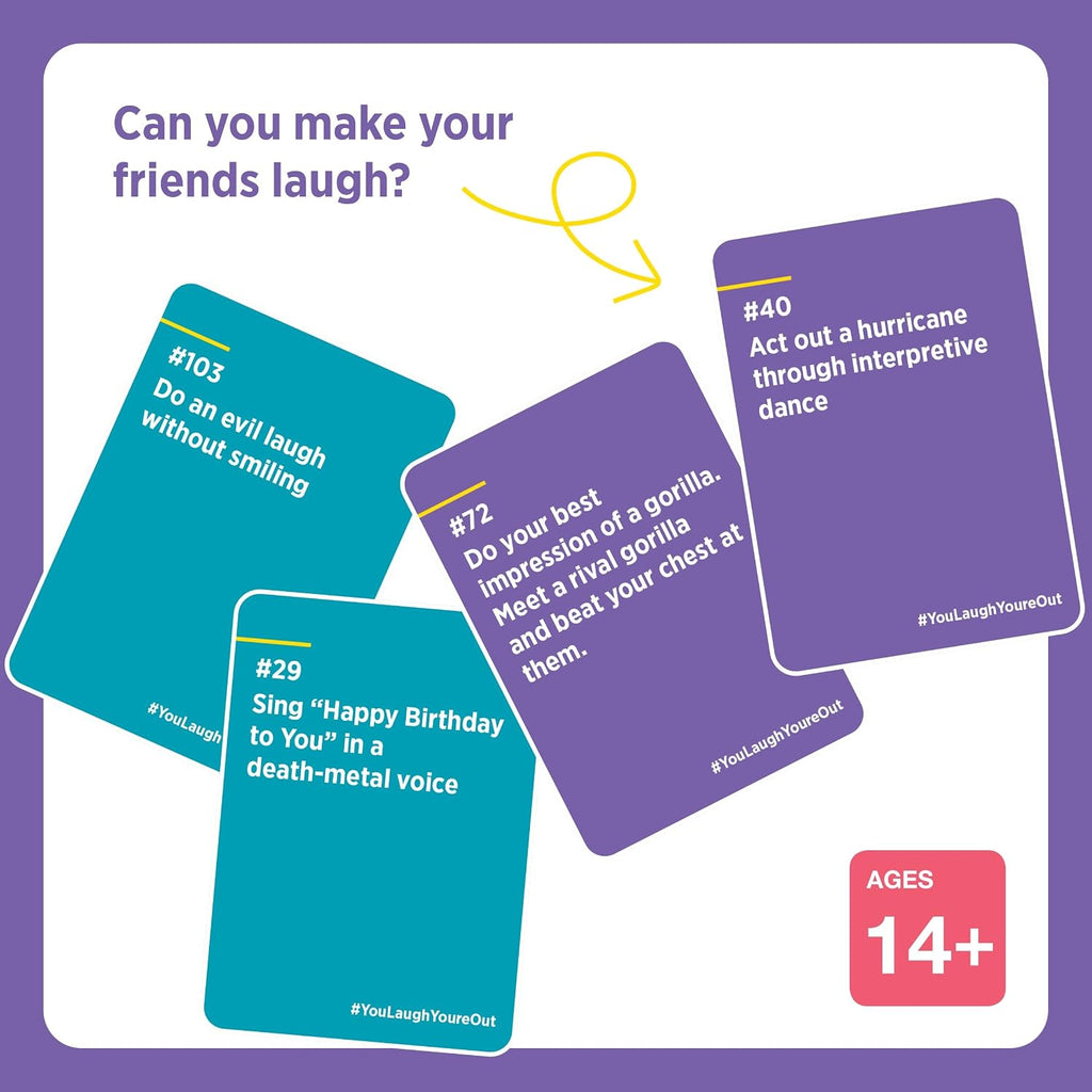 You Laugh You're Out [A Party Game with Hilarious Charades Family Card Games for Adults & Teens | Great Gift for