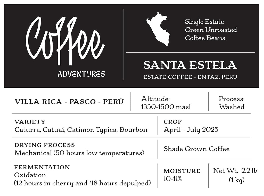 Green Unroasted Coffee Beans from Peru — Finca Santa Estela Single Estate | Direct Trade Specialty Grade | Caturra