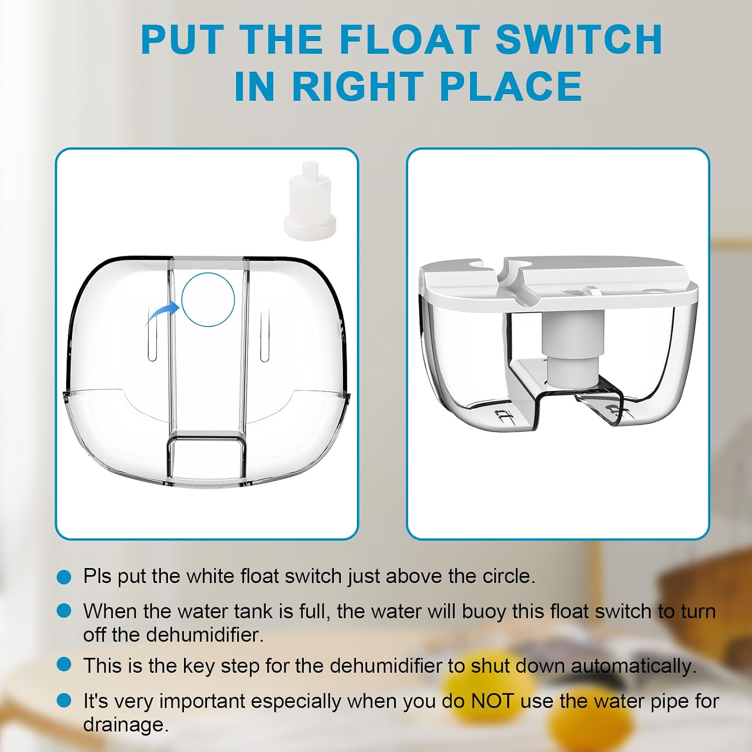 Dehumidifier with Drain Hose. Litever Small Portable Dehumidifier. Auto-OFF. Drain Hose for Continuous Drainage.