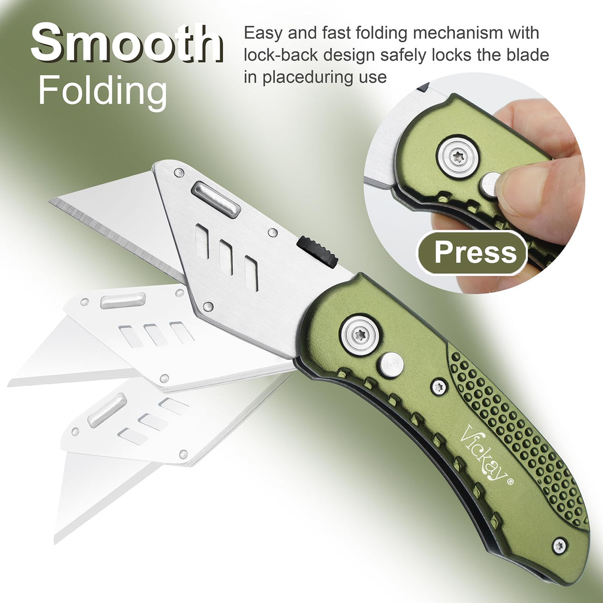 Folding Utility Knife, Heavy Duty Box Cutter, Razor Knife-OliveGreen