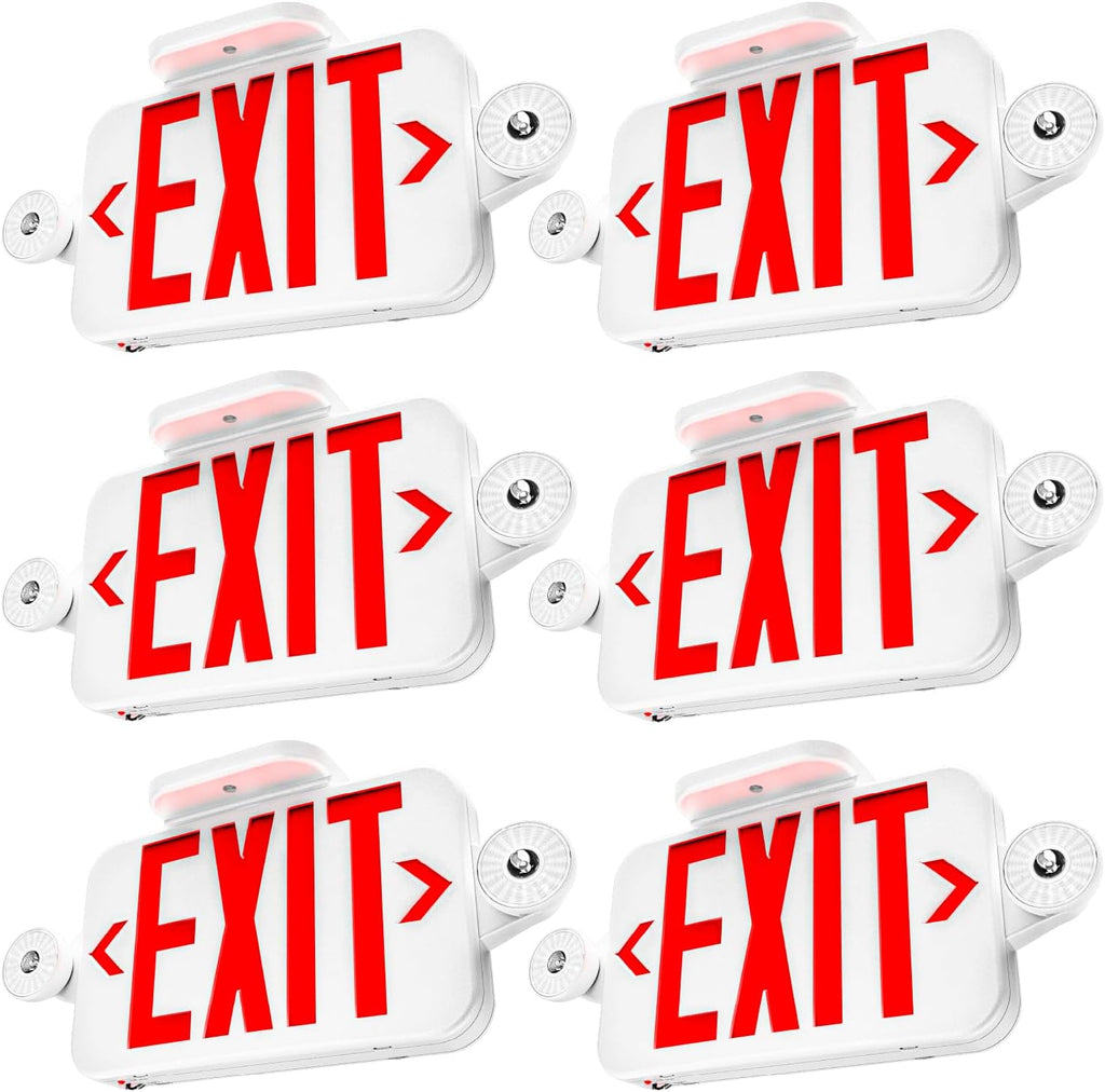 Sunco 6 Pack Red Exit Signs with LED Emergency Lights & Backup Battery