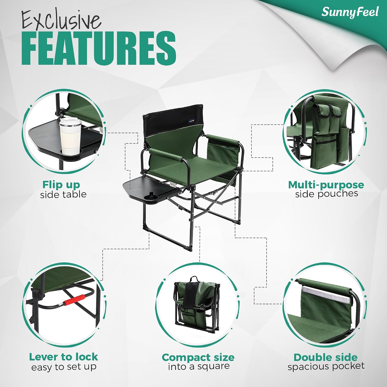 Camping Directors Chair, Heavy Duty,Oversized Portable Folding Chair with Side Table, Pocket for Beach