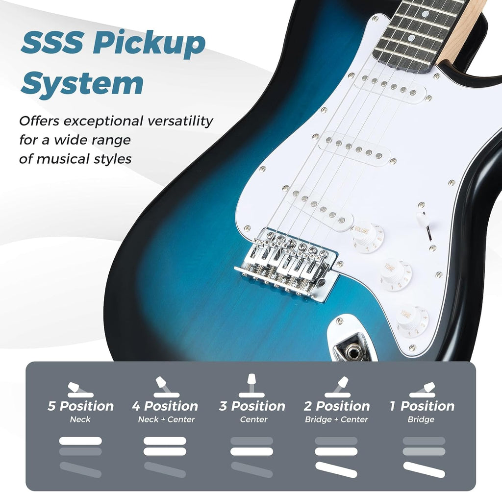 6 String Electric Bass Guitar with AMP, 39” Full Size Beginner Bass Guitar Kit with SSS Pickups, Gig Bag, Strap