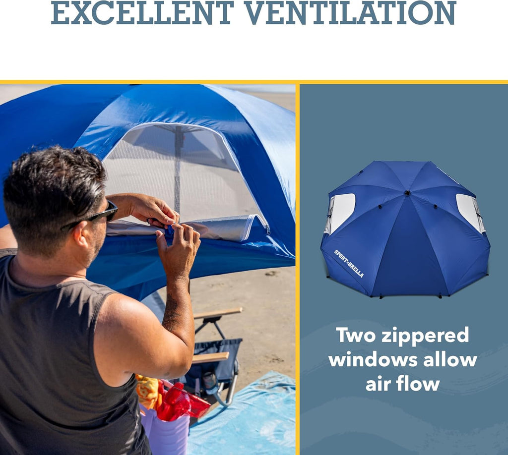 Premiere UPF 50+ Umbrella Shelter with Patented Side Panels and Tilt Mechanism, Heavy-Duty 1.25 Inch Center Pole