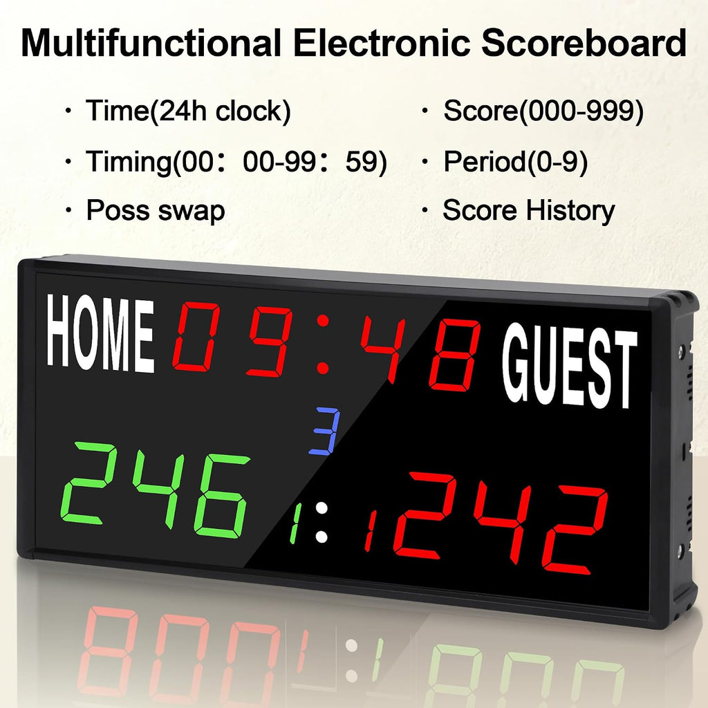 LED Electronic Scoreboard Digital Score Keeper with Remote/Timer/Shot Clock | Basketball Scoreboard with 40-Foot